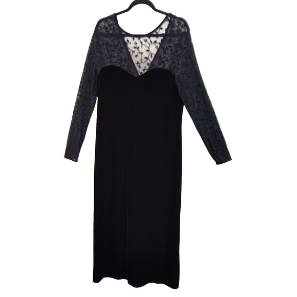 Robbie Bee Black Velvet Maxi Dress Sz 14 Burnout Formal Prom NWT Vintage 90s - Picture 3 of 16